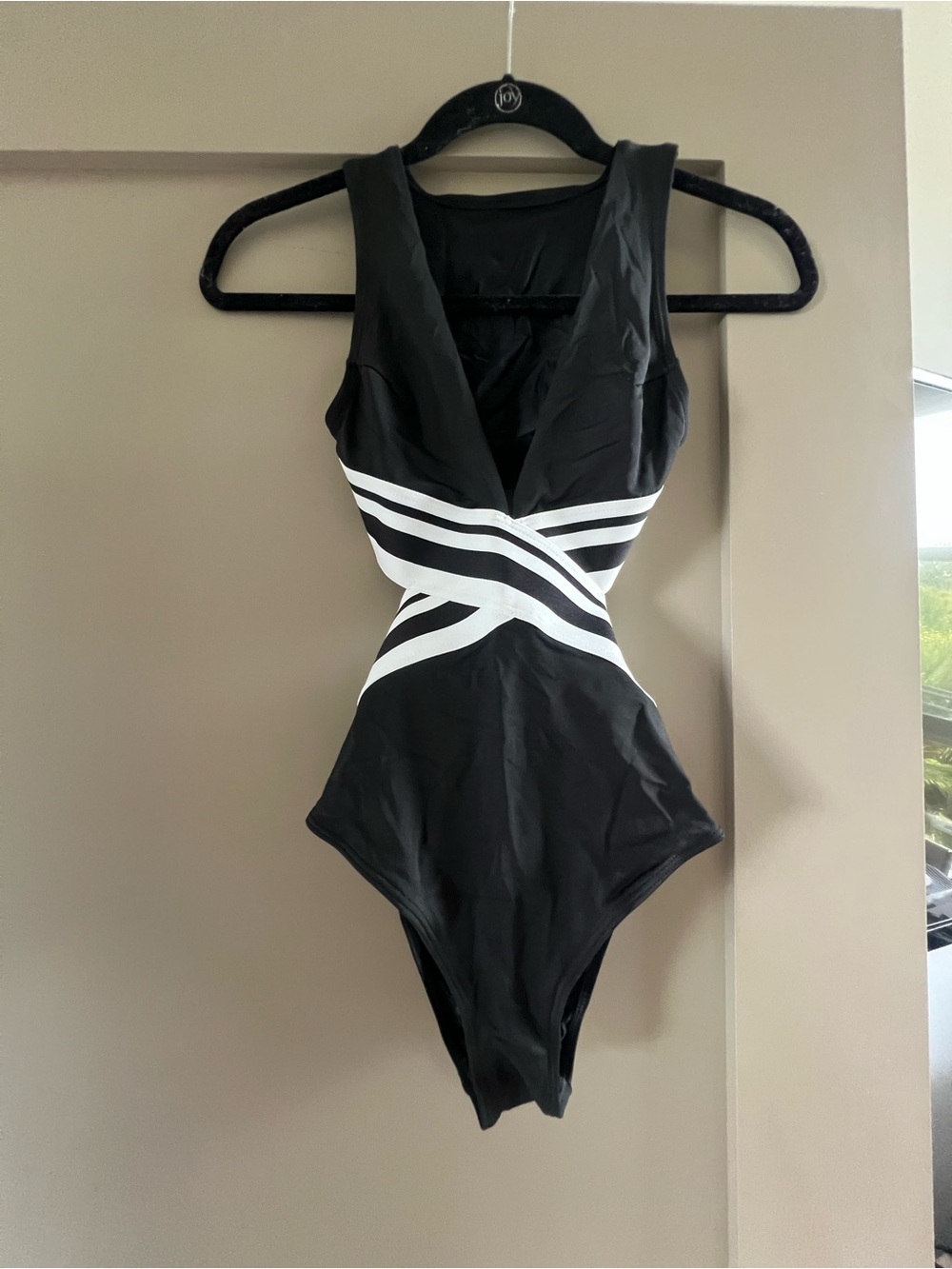 H&M Black One-Piece Swimsuit with White Crisscross Bands